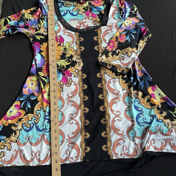 From the Heart Womens Blouse Large Trudy Colorful Floral Stretch Asymmetrical - Picture 10 of 11